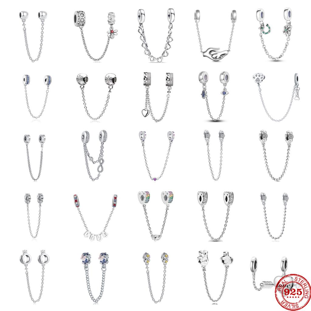 925 Silver Palted Safety Chain Mon Charm Fit Pendant Bracelet Making DIY Fashion Jewelry For Women