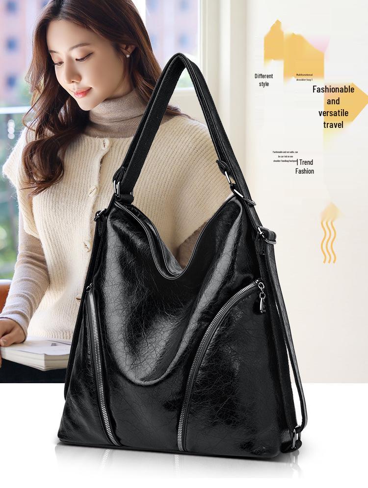 Women's Large Capacity Soft Leather Backpack & Crossbody Handbag - Korean Style