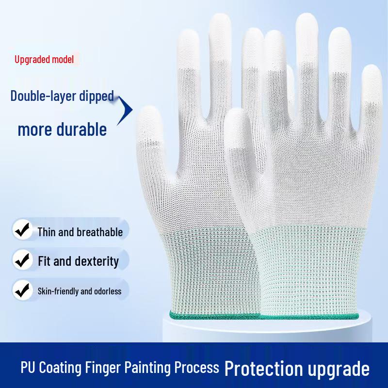 36 Pairs Thin White Nylon PU Coated Anti-Static Gloves - Durable, Dust-Free Labor Protection
