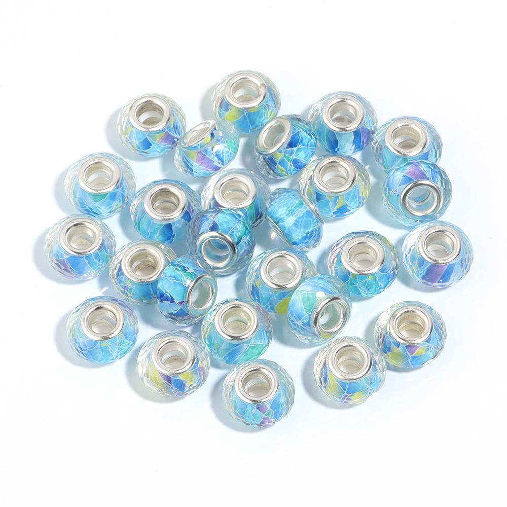 

10Pcs/Lot 14×9mm Resin Cut Beads Blue Series Printed Large Hole Loose Spacer Beads For Diy Handmade Bracelet Jewelry Accessories