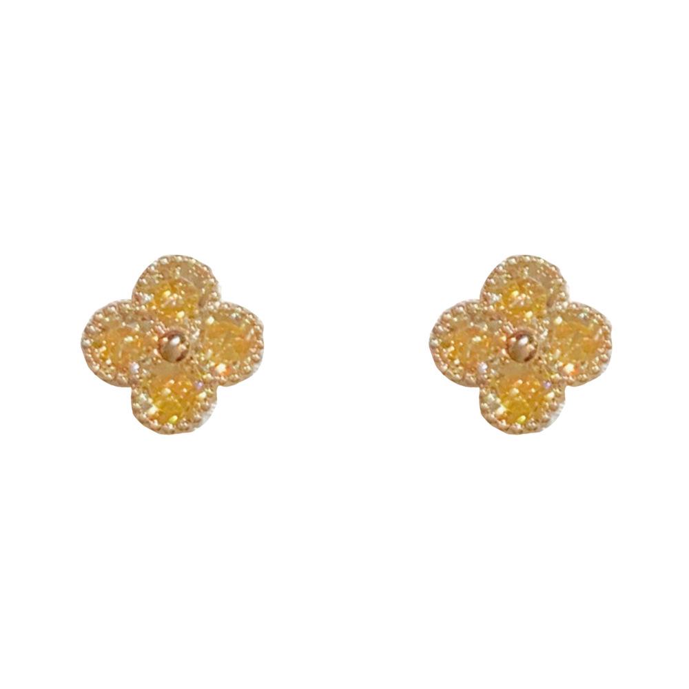 Japanese-Korean Style Zircon Four-Leaf Clover Stud Earrings: Elegant, Versatile, and Shiny for Daily Wear