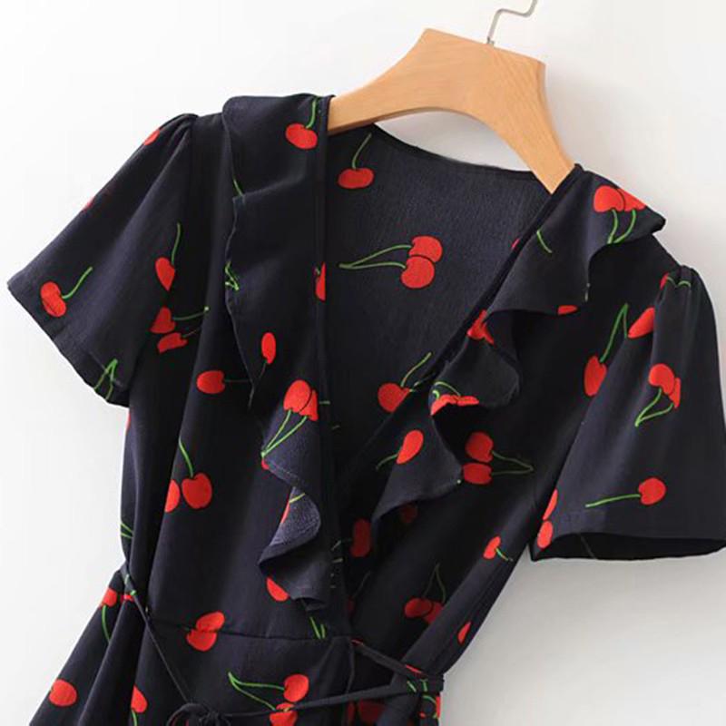 Buy Women's Deep V Neck Short Sleeves Floral Print Slim Waist Boho ...