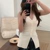 Summer Women'S Sexy Solid Color V-Neck Single-Breasted Sleeveless Slim Knitted Vest