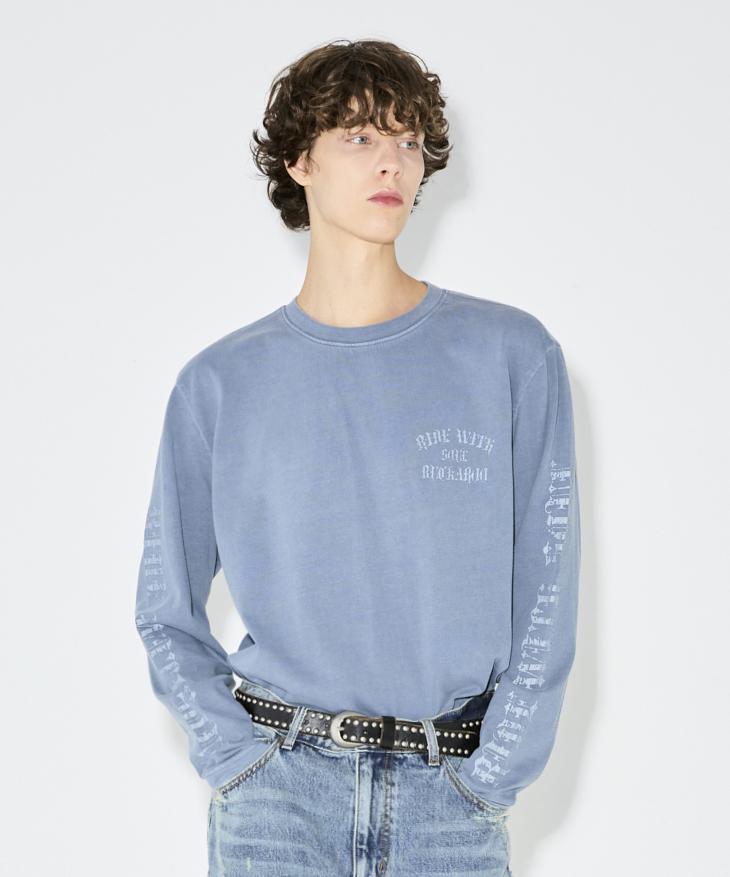 Burkeru 16-Count Single Loose Fit Dyed Artwork Long Sleeve Shirt Dark Blue Dark Blue_M