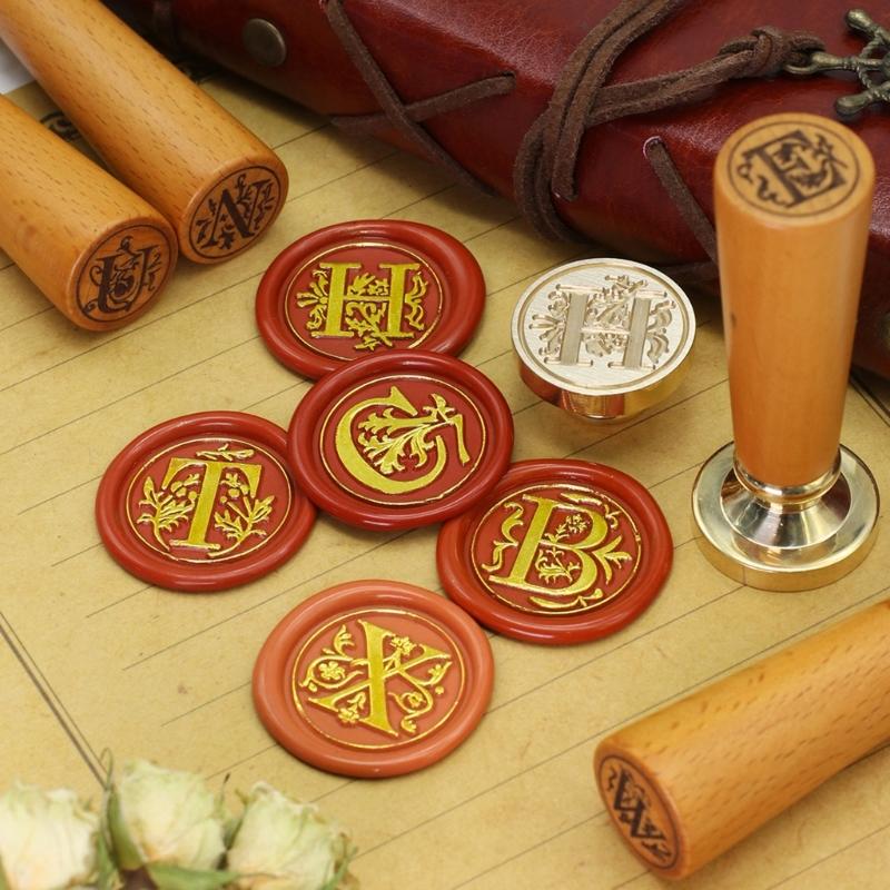 Personalizowany stempel do pieczętowania z mosiężną główką i uchwytem z drewna bukowego, vintaged, do listów i prezentów