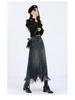 Women's High-Waisted Denim Midi Skirt, Autumn 2025: Slimming A-Line with Split, Fringe, and Hip-Hugging Design