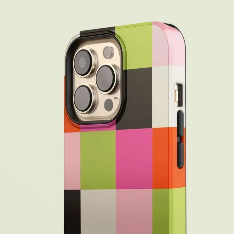 luxury Clmj Checkered Rainbow Phone Case for iPhone 16 15 14 13 12 11 Pro Max Plus Luxury Magnetic Double-layer Back Cover