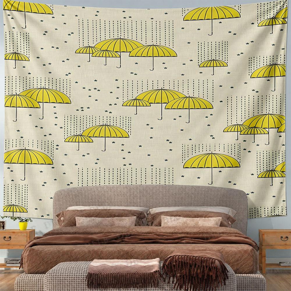 Yellow Umbrellas with Raindrop & Star Pattern Pattern Wall Hanging Tapestry Decorative Tapestry Home Decor for Bedroom and Living Room