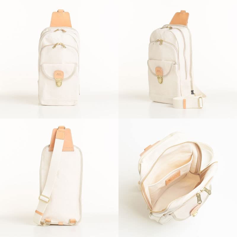 Sac bandoulière Hinomoto Canvas Kissora Collaboration (Convient aux formats B5  Hydrofuge  Fabriqué au Japon) Fabriqué à la main en cuir naturel (Naturel x