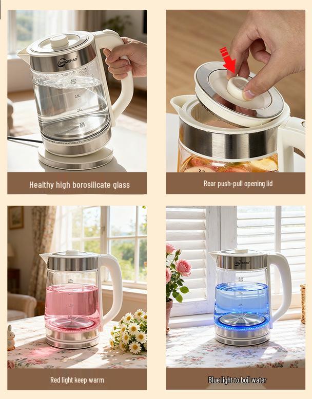 Insulated Electric Kettle with Large Capacity, Durable 304 Stainless Steel & Glass, Auto Power-Off for Home.