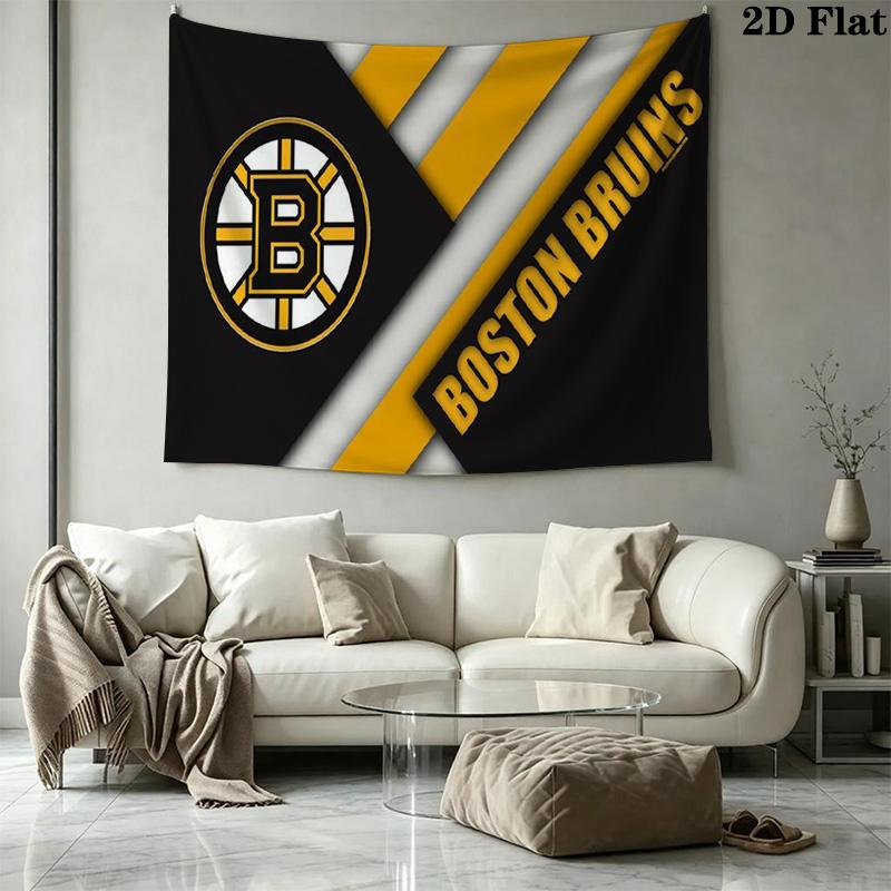 Boston Bruins Logo Wall Tapestry Aesthetic Wall Hanging Printed Fabric Blanket Decorative Tapestries for Bedroom Living Room Home Decor