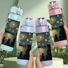 1PC Two Cats Starry Night Art 750ml Color Plastic Sports Water Bottle Leakproof Flip Straw Lid Suitable for Sports Office Home Use