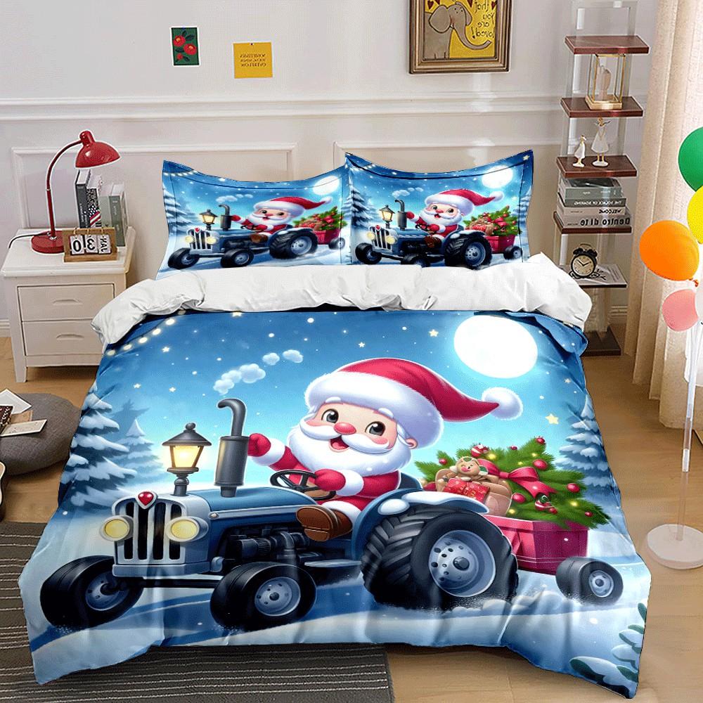 Santa'S Festive Tractor Trio Set Exquisite Three-Piece Bedding Set Gift For Kids And Adults