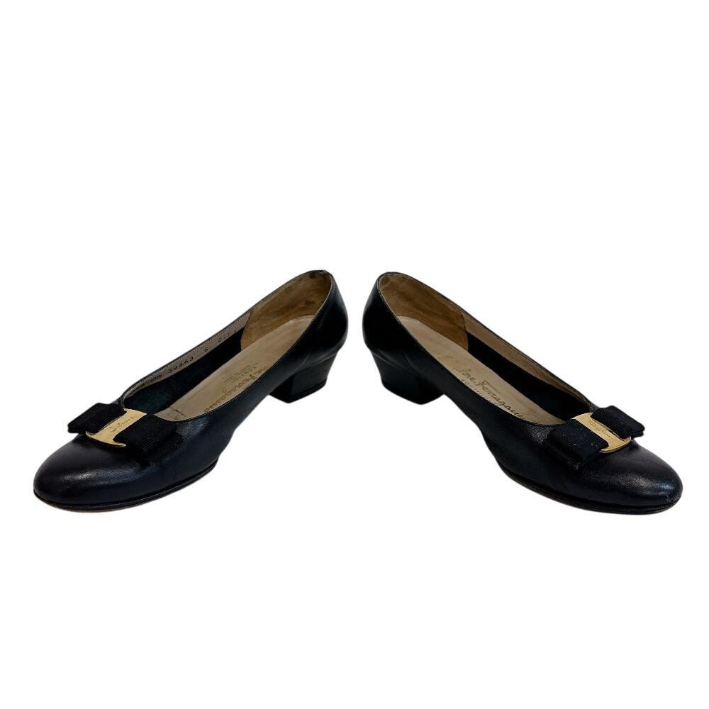 Salvatore Ferragamo Heel leather Ribbon flat pumps pumps black leather Used