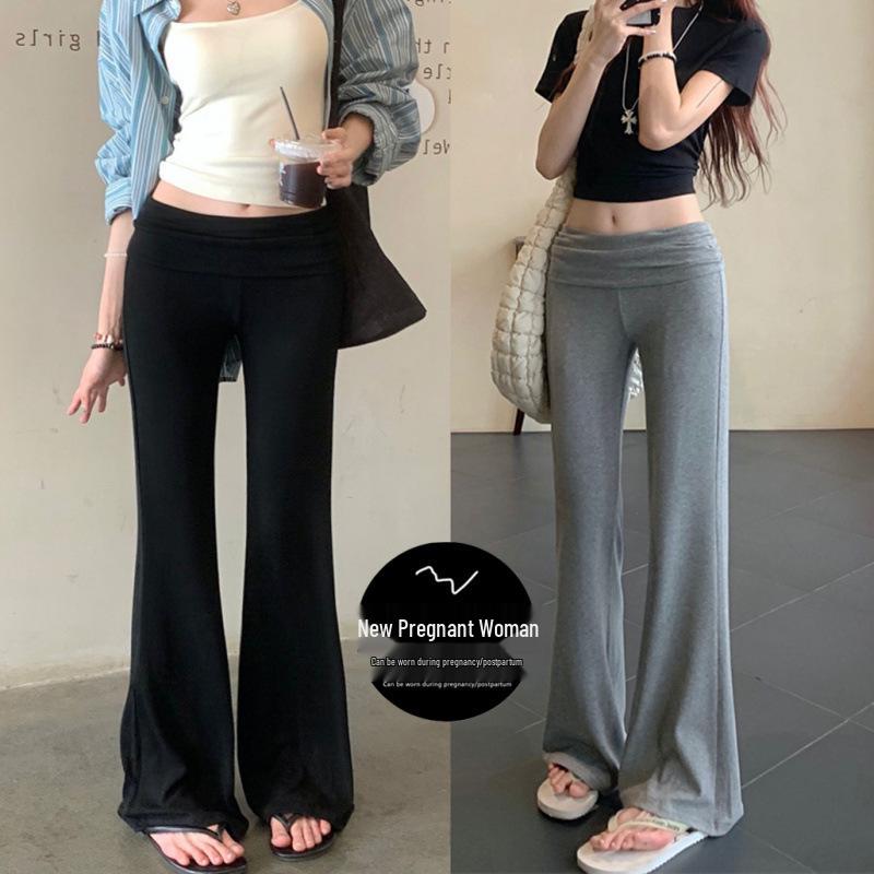 Summer Style Maternity Flare Yoga Pants - Convertible Waist, Lightweight, Floor-Length XL