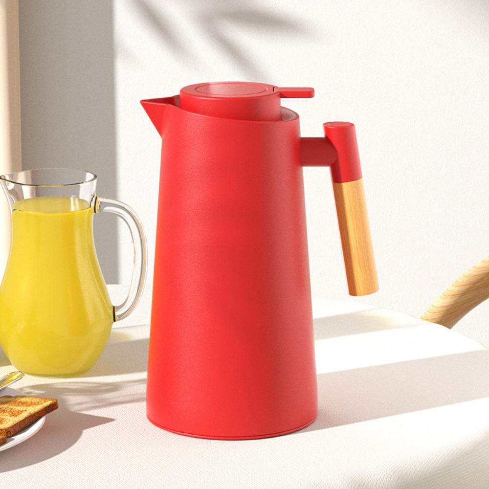 1L Nordic Vacuum Flask Wood Handle Glass Liner Hot Water Jug Bottle Large Capacity Double Walled Household Coffee Pot Drinkware