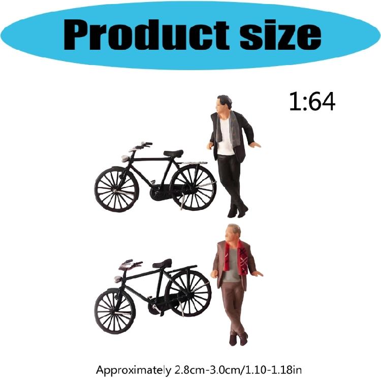 1:64 Scale Hand Painted Miniature Figures for Dioramas Props,Photography Collector Realistic Gentleman Bike Figure Models