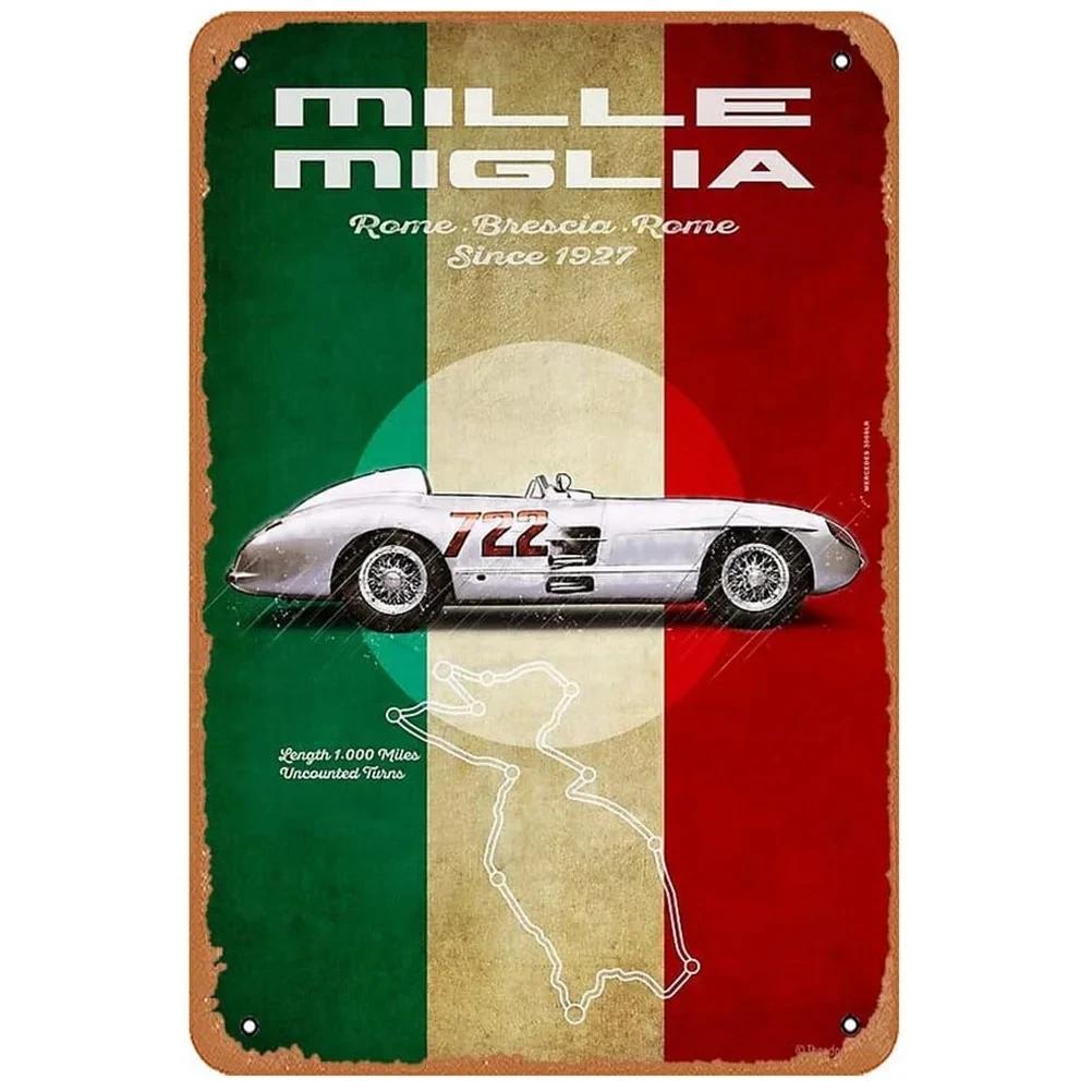 Cars Racing Metal Tin Signs Vintage Senna Mille Miglia Le Mans 1966 Auto Wall Art Posters for Man Cave Cafe Bars Pubs Decorat