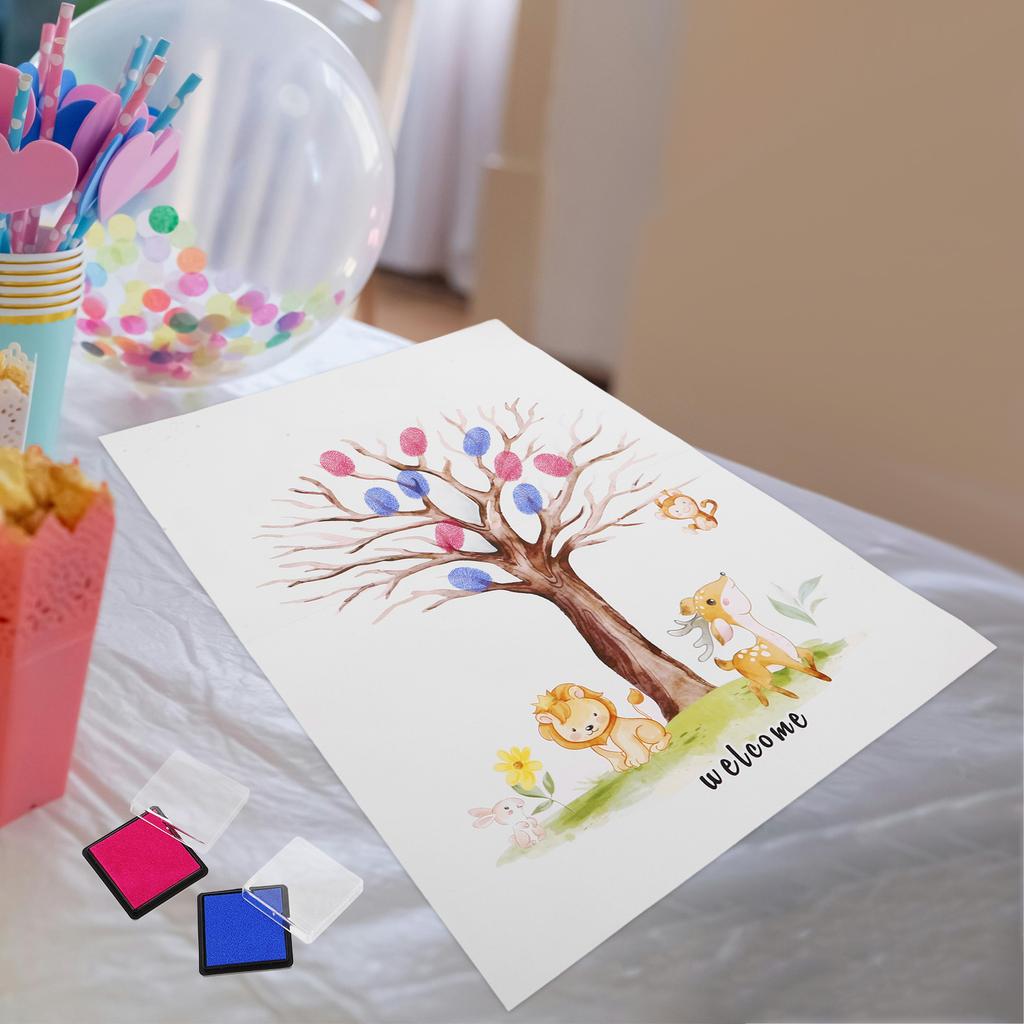 1 Set Fingerprint Guestbook Gender Reveal Kit Baby Shower Keepsake Poster Ink Pads Blue Diy Decorations Set Festive