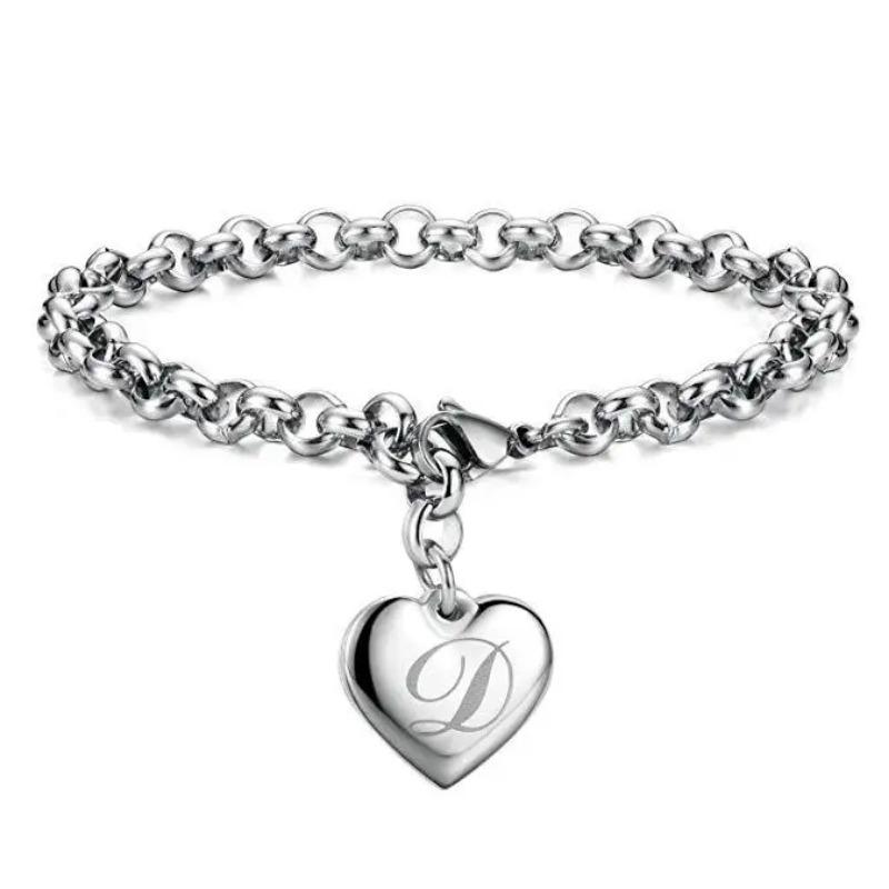 925 Sterlingsilber edles Herz 26 Buchstaben Kettenarmbänder für Frauen Mode Party Hochzeit Schmuck Geschenke