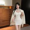 Skirt female winter pure desire hot girl sexy lace stitching lace-up small man sleeveless tight hip-wrapped dress