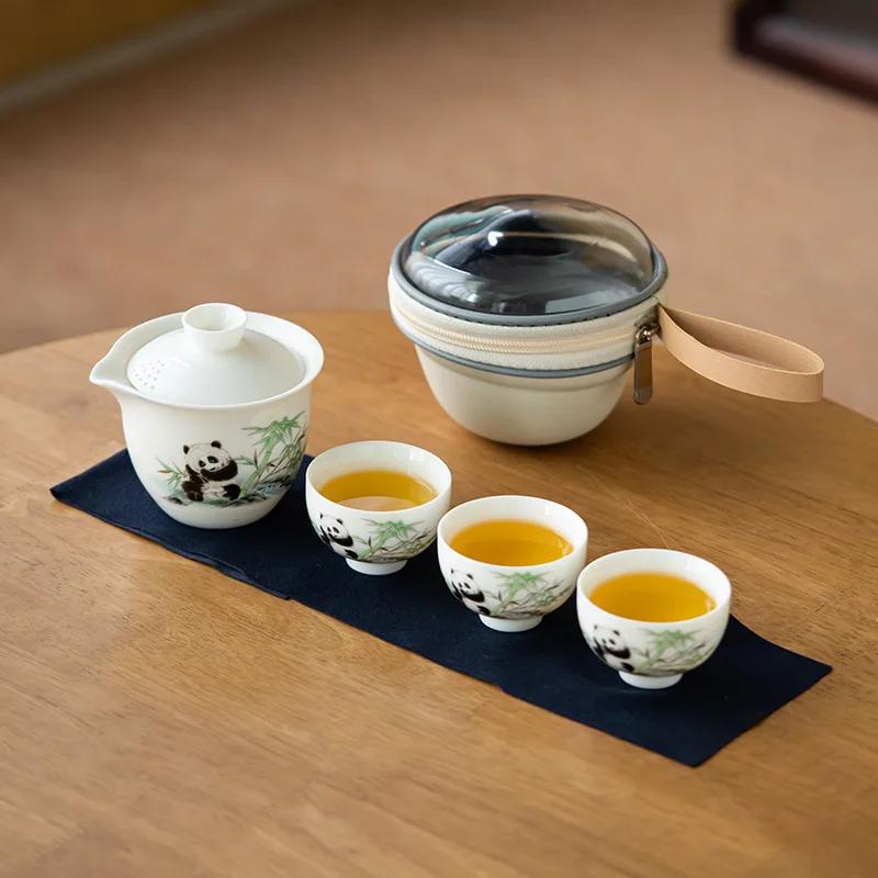 Набор из 5 предметов, милый кролик, дорожный чайный сервиз, портативный походный керамический чайный сервиз, 1 горшок, 3 чашки