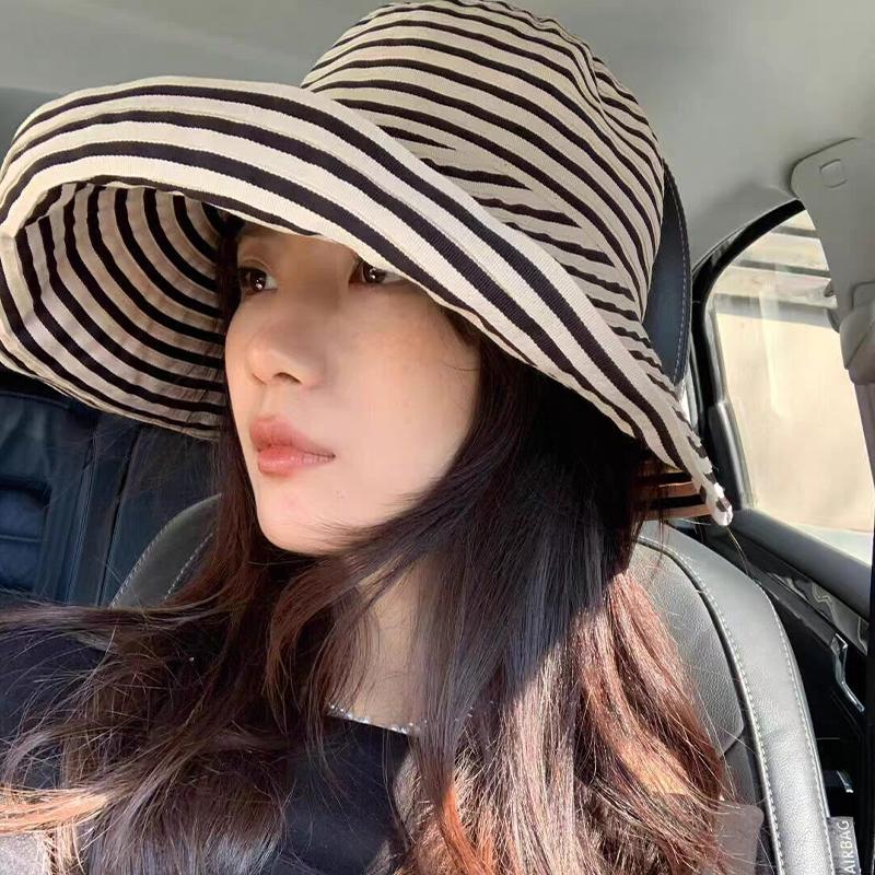 2026 Summer Versatile Foldable Color-Blocked Striped Wide-Brimmed Sun Hat For Beach Vacations And Sun Protection