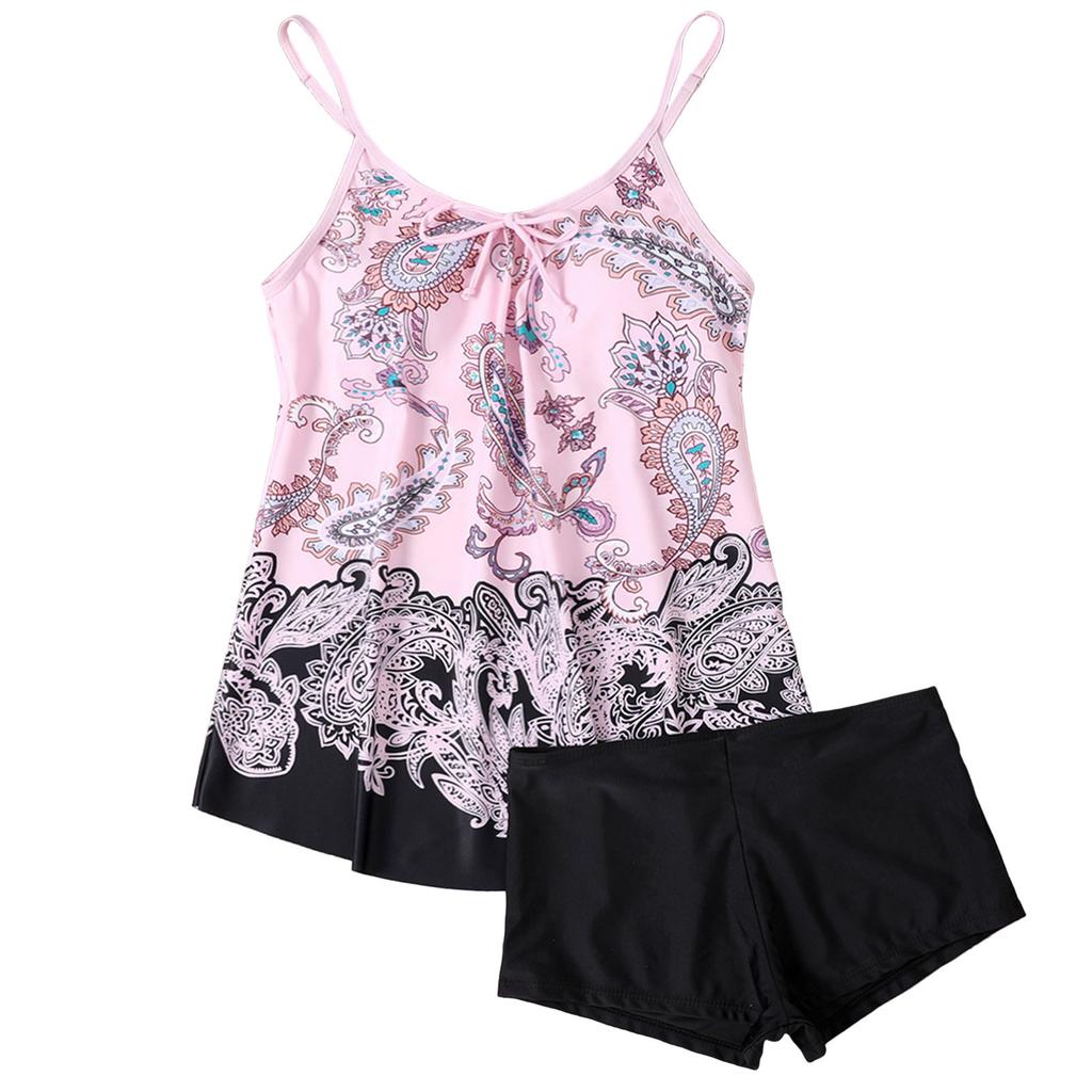 Women's Floral Print Tankini Swimsuit Set with Adjustable Straps and High Waist Boyshorts Comfortable Swimwear