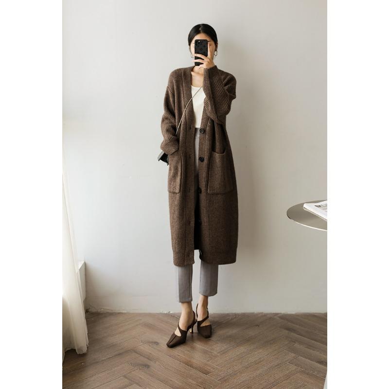 

Утепленный кардиган средней длины для женщин, осенне-зимний, в стиле ретро, свободного кроя, ленивый стиль, свитер средней длины One size