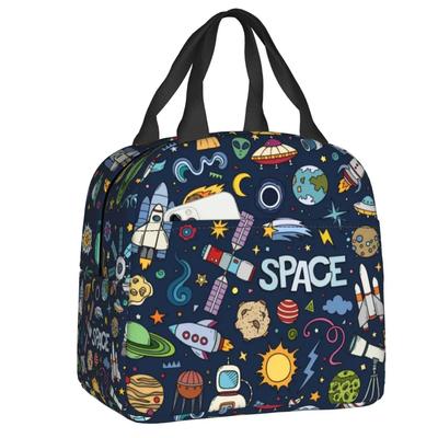 Weltraum Universum Sonne Planet Lunchtasche Kühlbox Warm Isoliert Astronaut Raumfahrer Lunchbox für Frauen Kinder Schule Picknick Lebensmitteltaschen