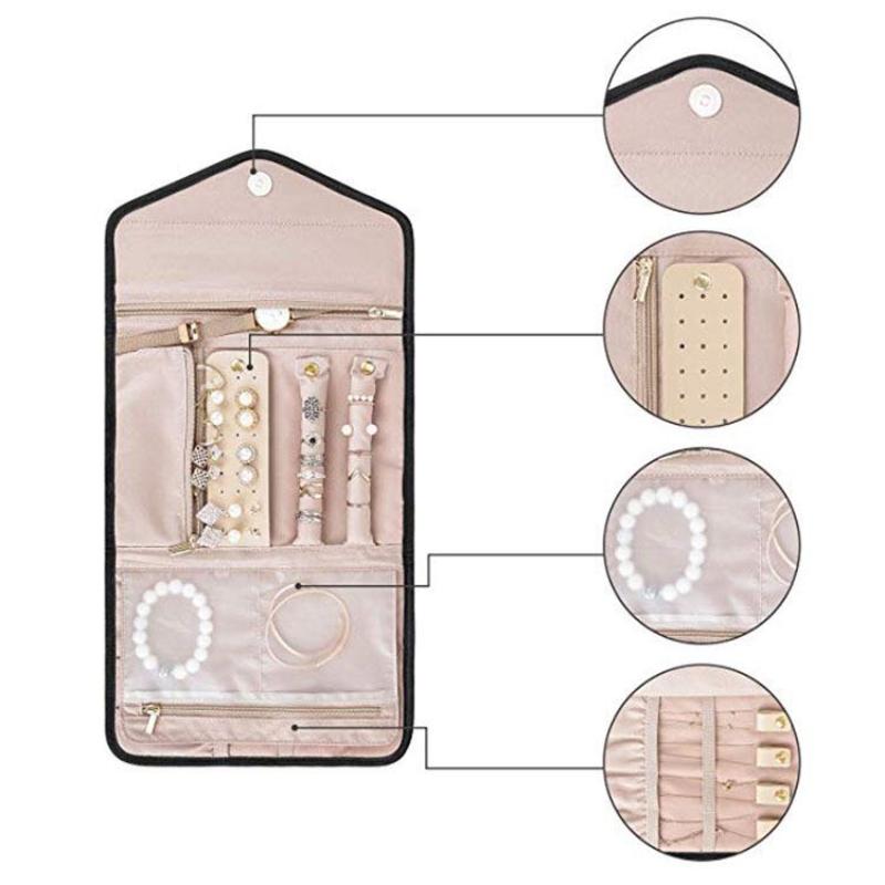 Travel Jewelry Storage Bags Roll Foldable Jewellry Organizer Case for Rings Necklaces Portable Jewellery Packaging Holder Box