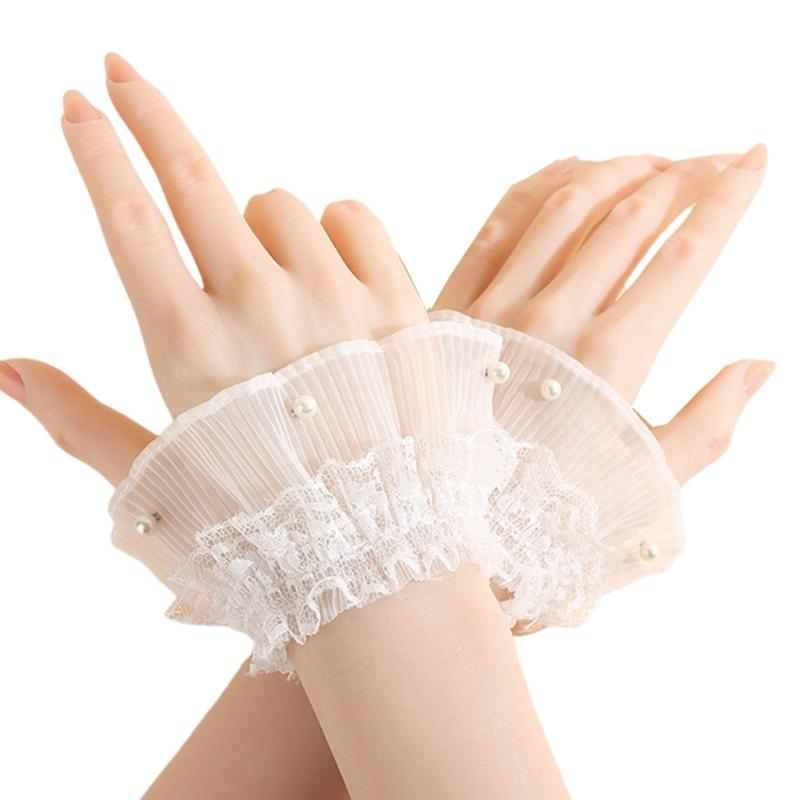 Ruffle Lace Trim Arm Covers Wrist Cuffs Sleeves For Women Dress Outfit Enhancer Sheer Armband Daily Wear Accessory