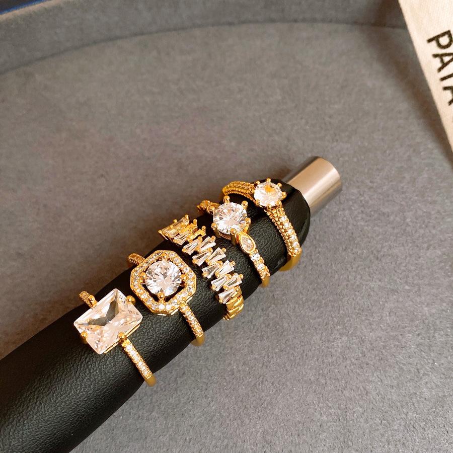 European and American zircon square geometric opening ring versatile ring exquisite jewelry women