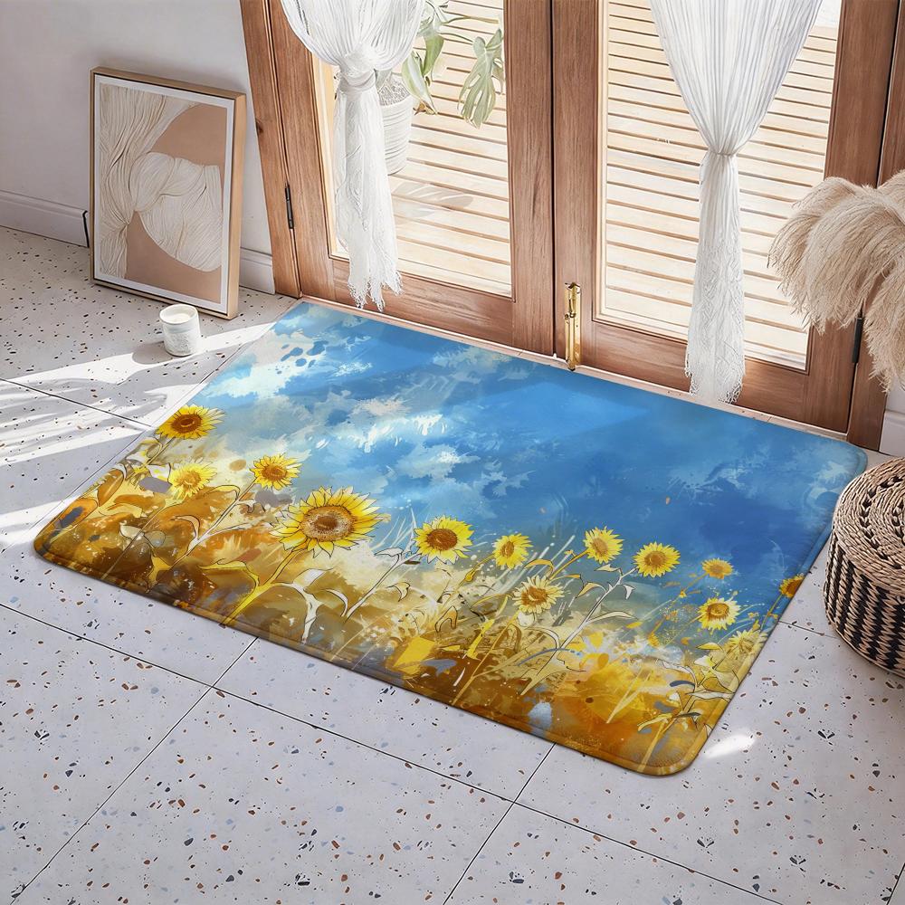 

Plant P Sunflower Floor Mat Eco Flannel Doormat Non Slip Odorless Indoor Floor Rug Soft Short Plush Home Mat 50x80cm