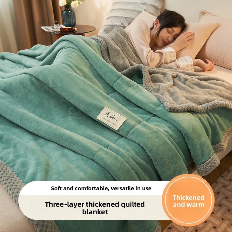 Luxury Heavy Weighted Thick Blankets for Winter Warm Milk Velvet Sofa Bed Throw Blankets Skin-friendly Three Layer Plush Blanket
