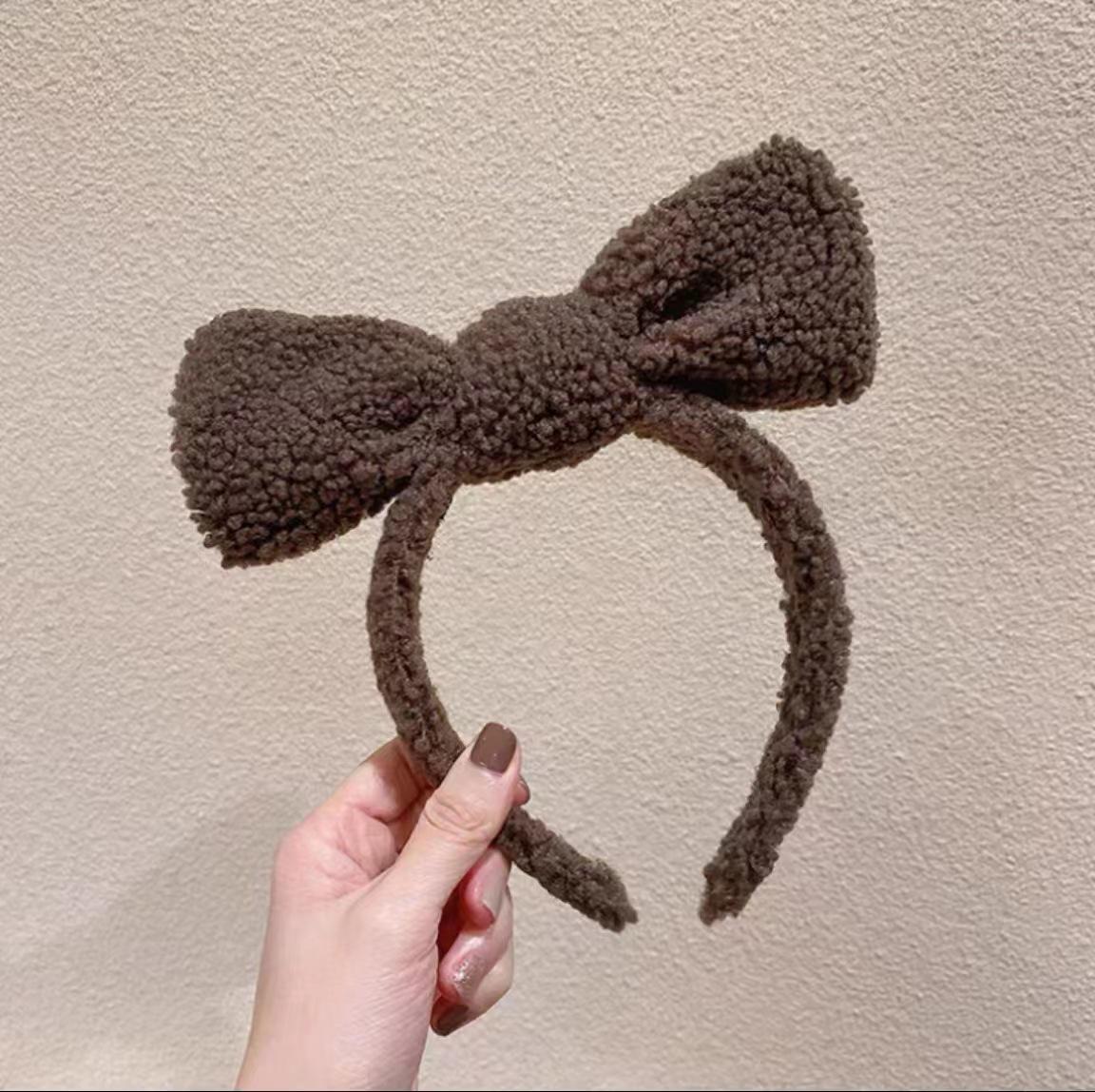 

Роскошная вязаная повязка на голову с плюшевым бантом для осени/зимы - Аксессуар для волос и заколка для умывания лица