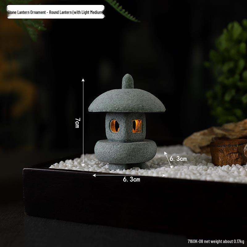 Envy Porcelain Stone Lantern: Small Chinese Pavilion Ornament for Desktop or Fish Tank Scenery.