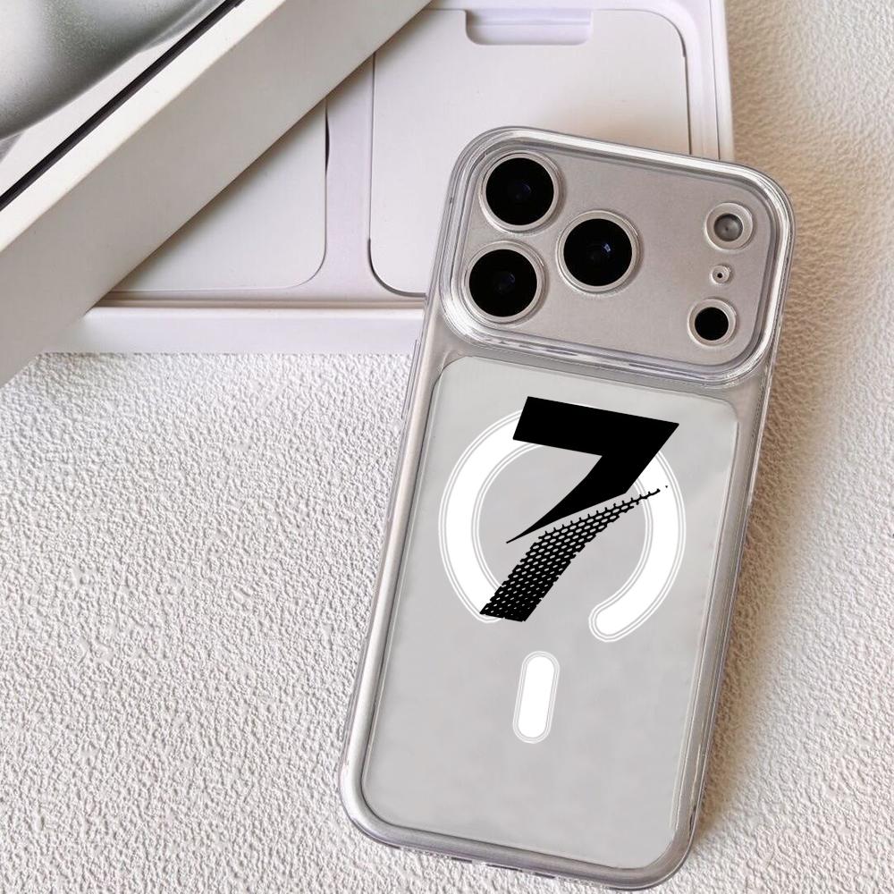 Black Number 7 Phone Case For iPhone 17 16 15 14 13 12 Pro Max Plus With Magnetic Crystal Clear Case Wireless Charge iPhone17 Pro