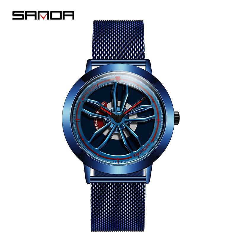 Sanda Men's Creative Rotating Quartz Wristwatch with Mesh Strap