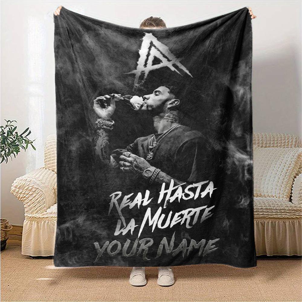 Name Custom Anuel AA Print Flannel Blanket High Quality Warm Comfortable Cover for All Seasons Perfect for Gifts Home Decor