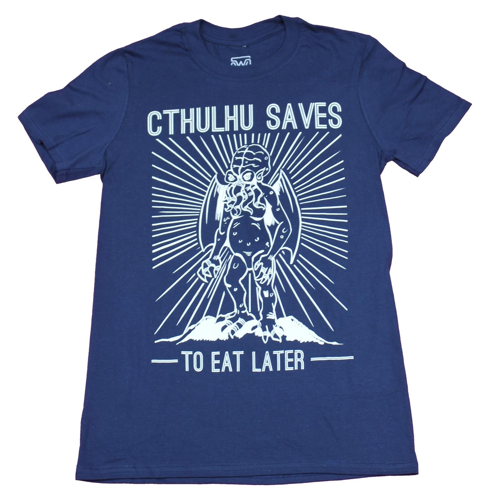 Cthulhu Adult New T-Shirt - Cthulhu Saves to Eat Later Beaming Pic L