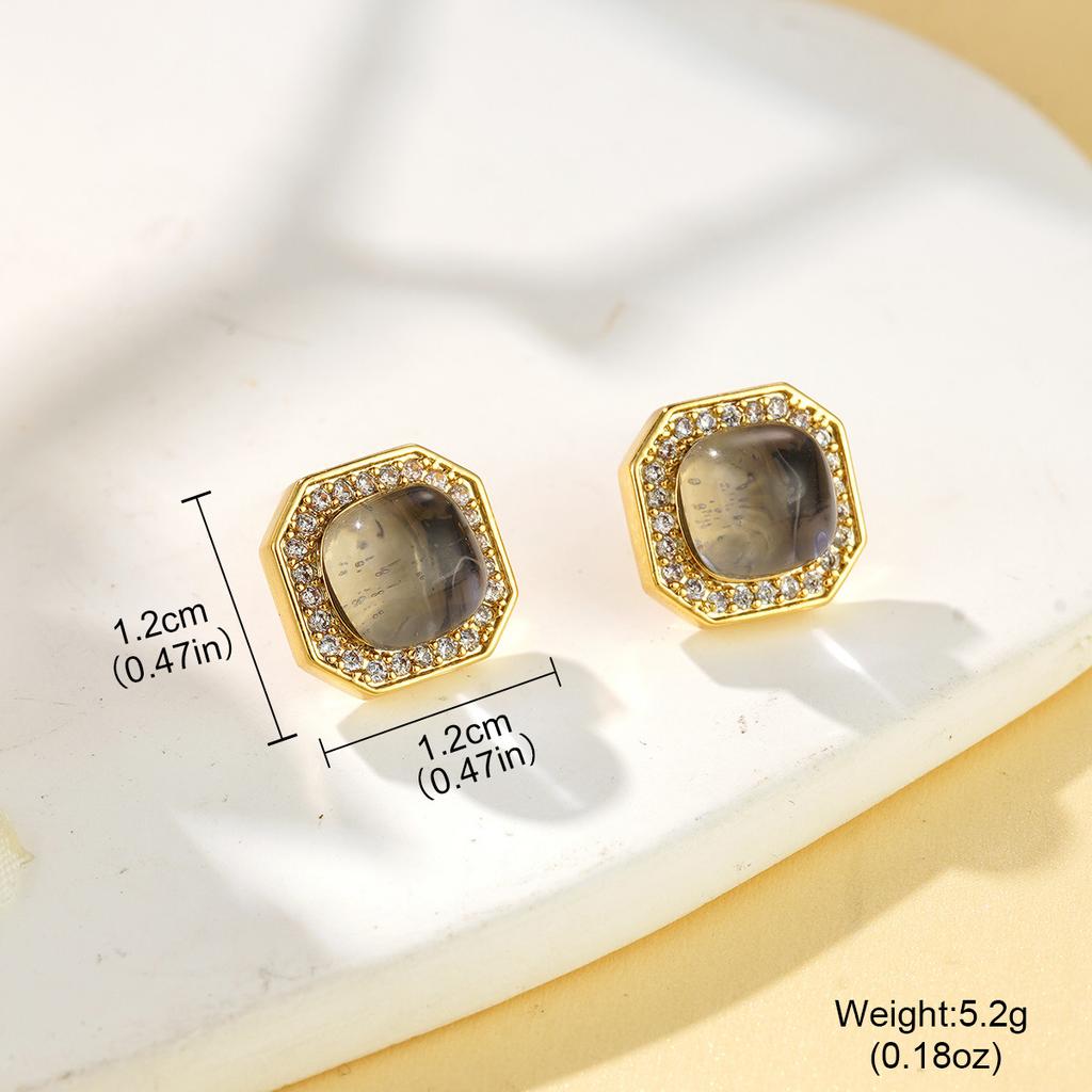 Light luxury fashion geometric color dopamine series stud earrings zircon earrings niche simplicity