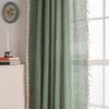American Cotton Linen Curtains Farmhouse Style Darkening Curtains with Tassel Rod Pocket Window Drapes for Dining Living Bedroom