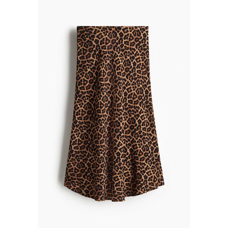 

HM Women s Clothing 2025 Summer New Arrival Close-Fitting Flared Skirt 1293290 Dark beige/Leopard print 160/72(S)