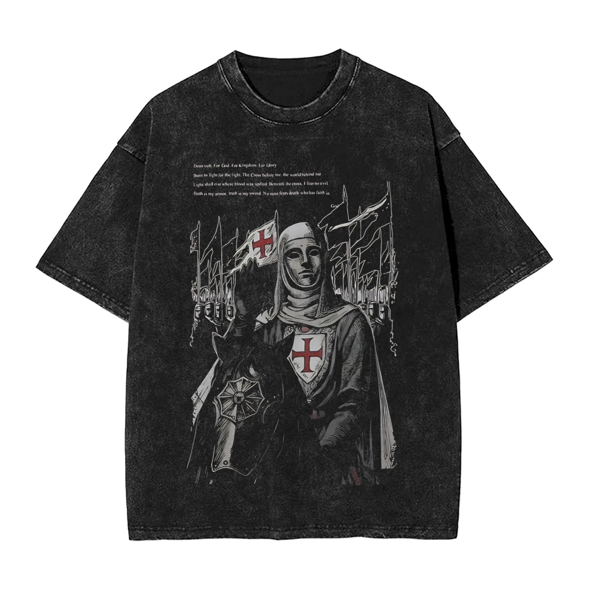 Harajuku Washed Shirt King Baldwin IV Ascendant Apparel Vintage TShirts Oversize Streetwear Short Sleeve Graphic Tops Tees S