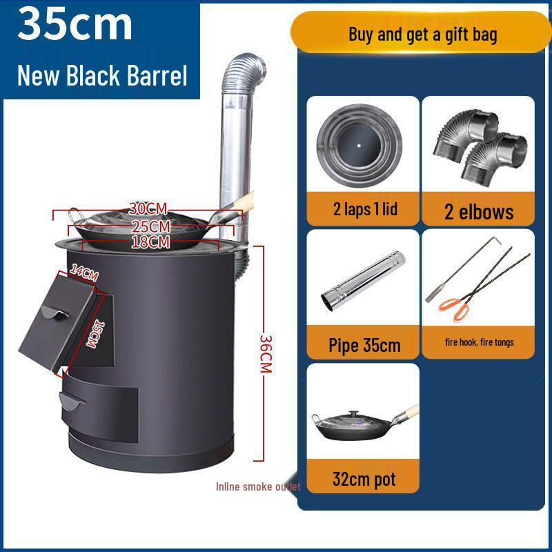 Draagbare Rookloze Houtkachel: Binnen-/Buitenverwarming met Grote IJzeren Pot, Energiezuinig, Extra Dik Ontwerp.