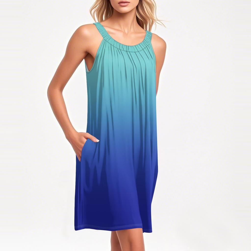 Gilet de plage mode femme décontracté été avec poche bretelles robe imprimé dégradé