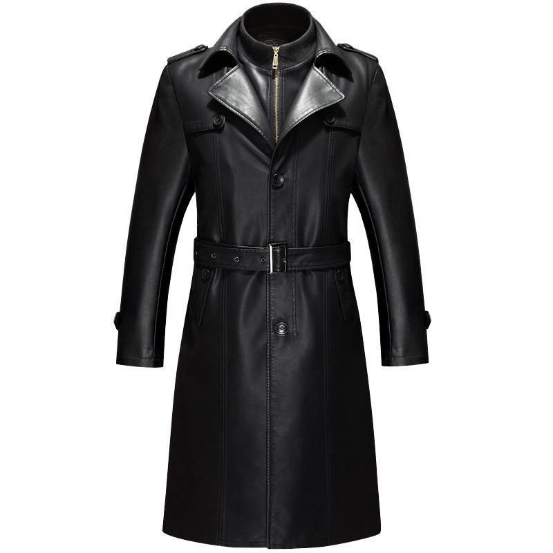 Autumn and Winter Haining Genuine Leather Coat Sheepskin Leather Windbreaker Middle-aged Men s Mid-length Lapel Leather Coat Jacket XL