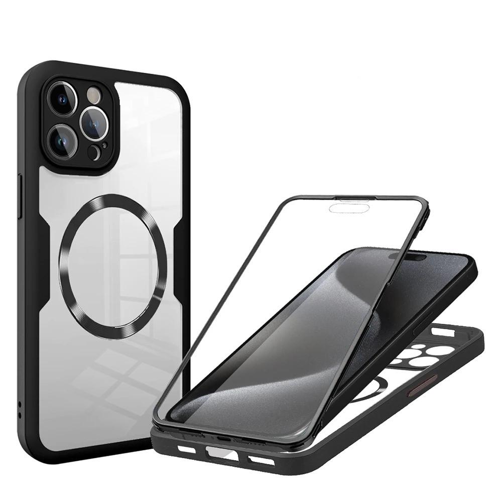 New 360 Full Protection Double Sided Clear Phone Case for iPhone 11 12 13 14 15 16 17 Pro Max Wireless Charging Magnetic Cover