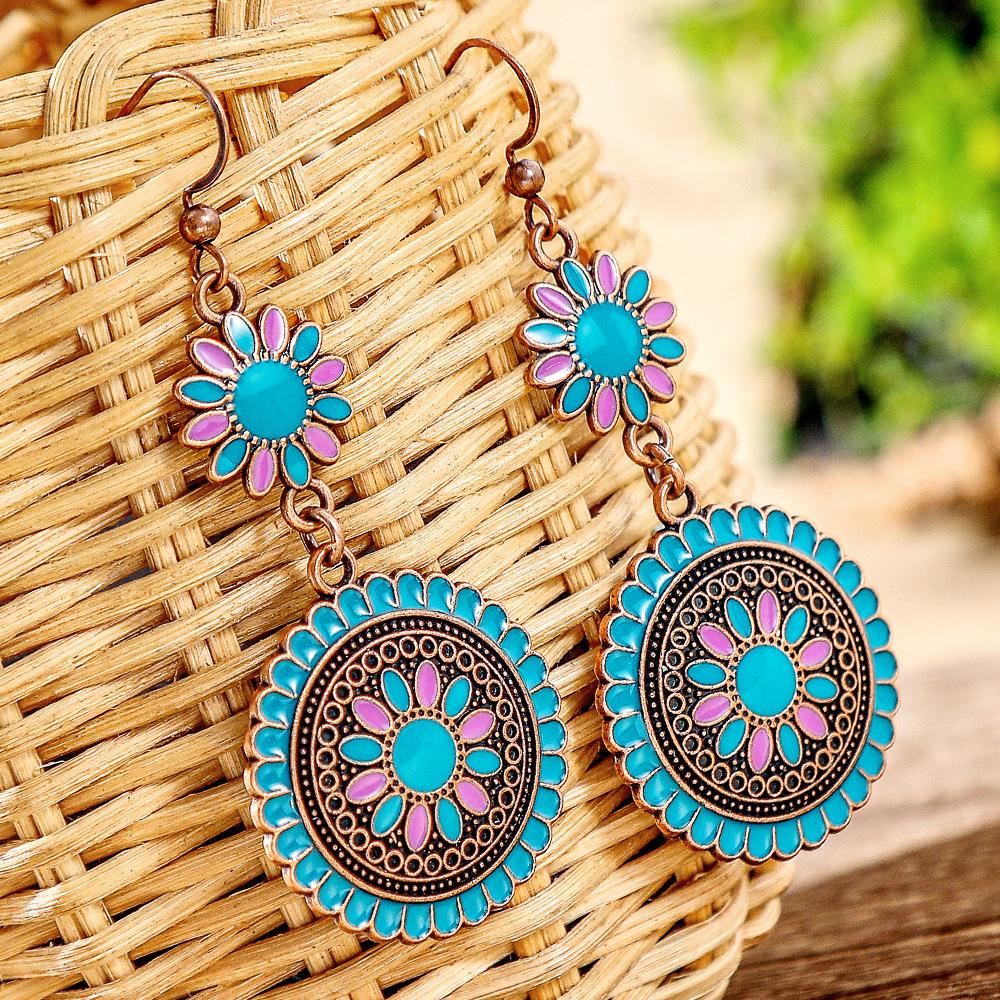 Bohemian Sunflower Earrings for Women, Colorful Holiday Style Hypoallergenic Statement Jewelry
